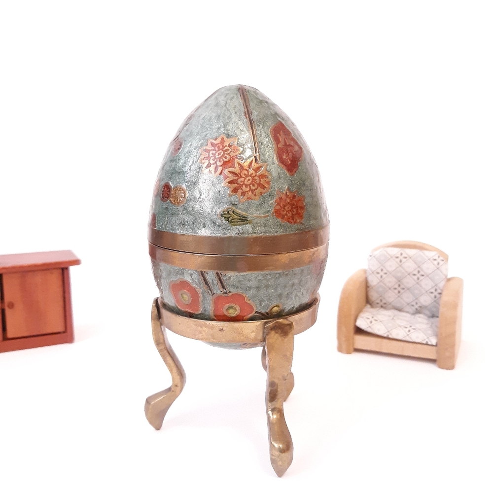 Vintage Brass Cloisonné Nesting Egg -India